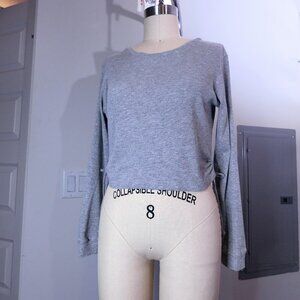 On Fire Gray Ribbed Long Sleeve Side Tie Top | Size M